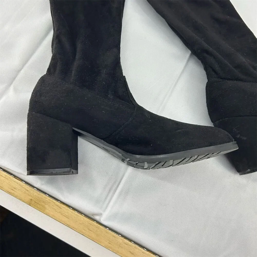 Women's Black Over-The-Knee Boots Size 8.5 Block Heels Fall Fashion Fleece Lined